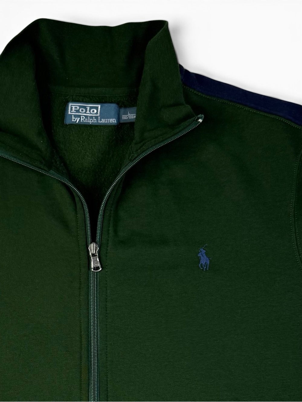 Polo Ralph Lauren Men’s Large Green Navy Stripe Full Zip Double Knit Jacket